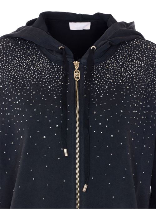 Felpa donna full zip con cappuccio e strass LIU-JO | TA6196JS008P9282