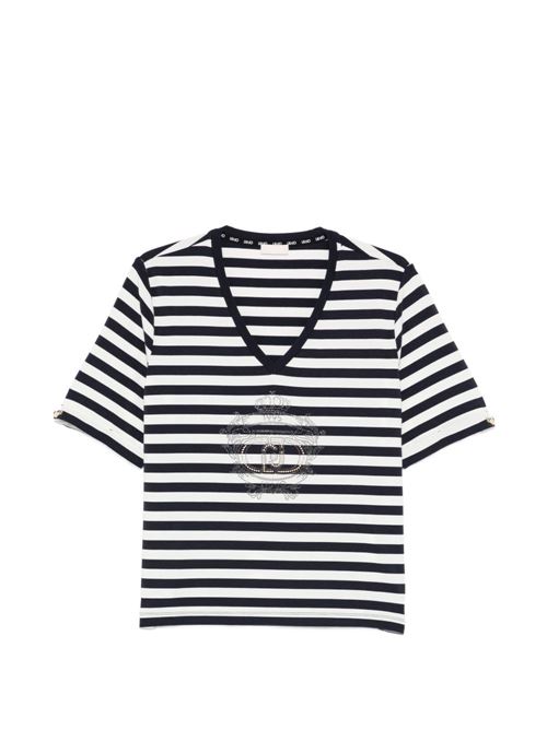 T-shirt donna a righe con scollo a V LIU-JO | TA6206JS005C3882