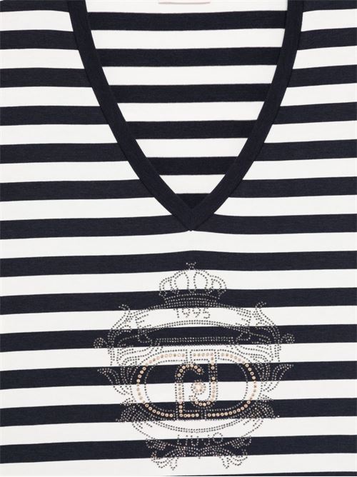 T-shirt donna a righe con scollo a V LIU-JO | TA6206JS005C3882