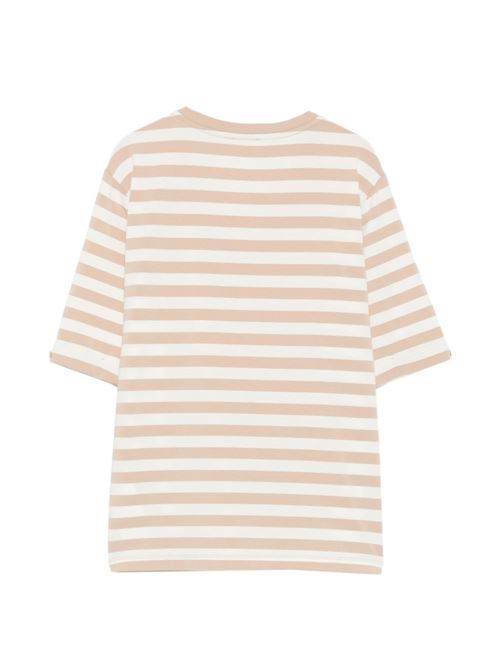 T-shirt donna Liu Jo beige e bianca rigata con strass LIU-JO | TA6206JS005C3883