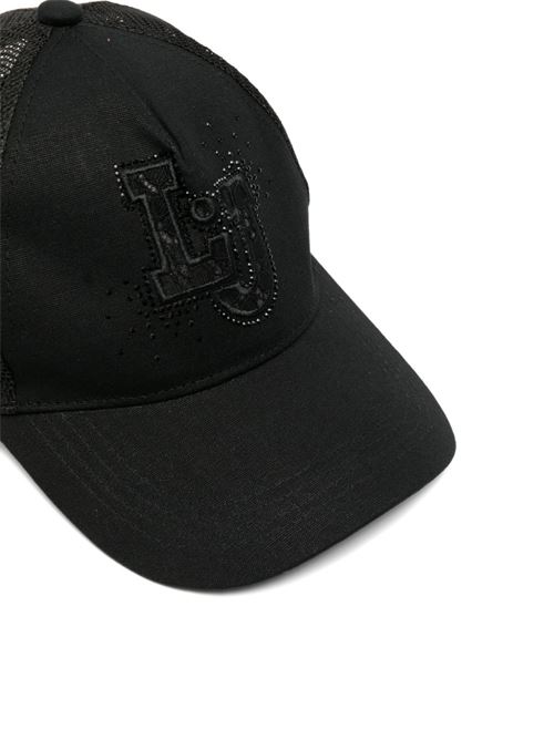 Cappello donna Liu Jo nero in cotone con logo Swarovski LIU-JO | TA6276T2176S9149