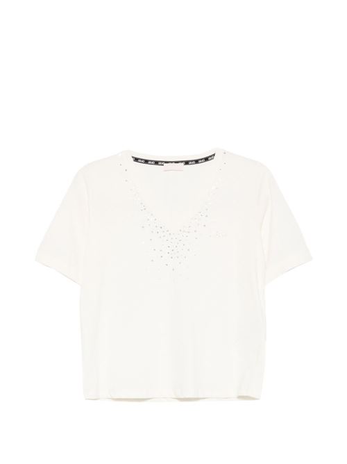 T-shirt donna Liu Jo bianca con scollo v e strass LIU-JO | TA6284JS92310105