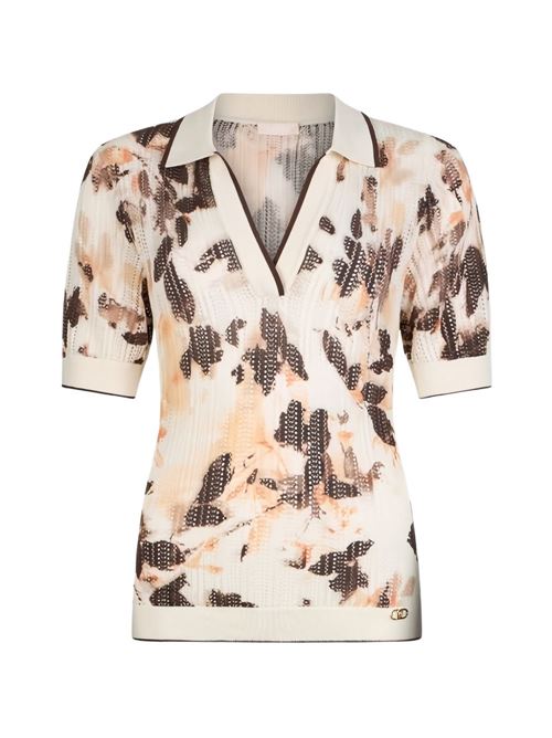 Polo donna con stampa fiori LIU-JO | TA6286MA64RL9045
