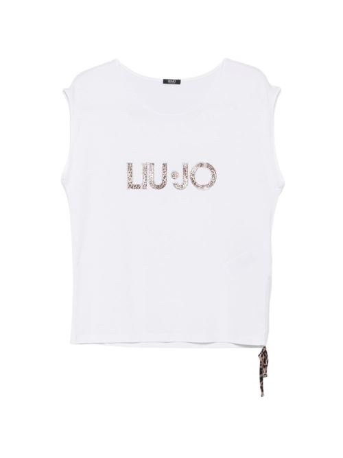 T-shirt donna Liu Jo bianca over con logo infilato LIU-JO | VA6047JS360S9740