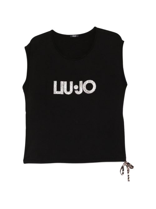 T-shirt donna Liu Jo nera over con logo infilato LIU-JO | VA6047JS360Y9908