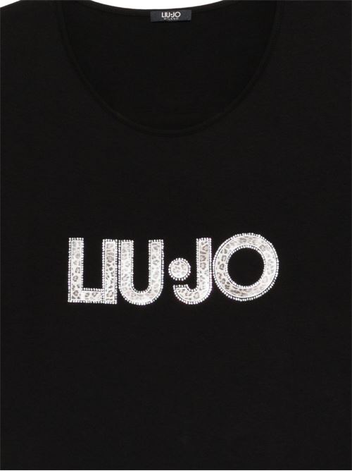 T-shirt donna Liu Jo nera over con logo infilato LIU-JO | VA6047JS360Y9908