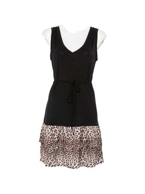 Abito donna Liu Jo nero e beige animalier bicolor LIU-JO | VA6127JS360Y9908