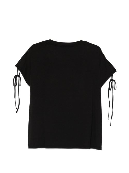 T-shirt donna Liu Jo nera over con logo infilato sulle spalle LIU-JO | VA6166JS360N9129