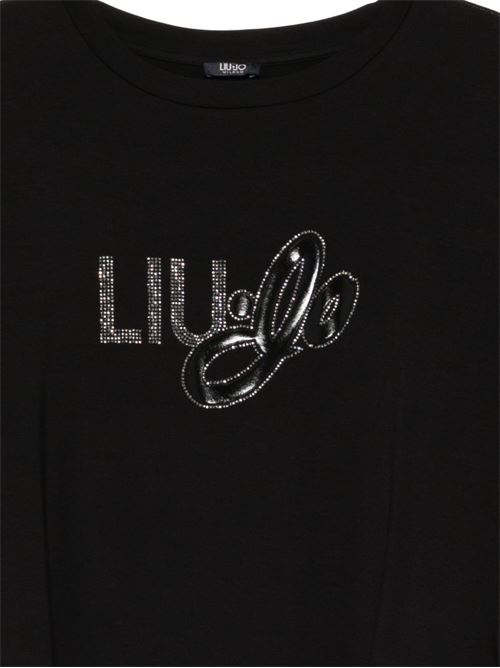 T-shirt donna Liu Jo nera over con logo infilato sulle spalle LIU-JO | VA6166JS360N9129
