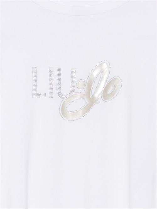 T-shirt donna Liu Jo bianca over con logo infilato sulle spalle LIU-JO | VA6166JS360P9474