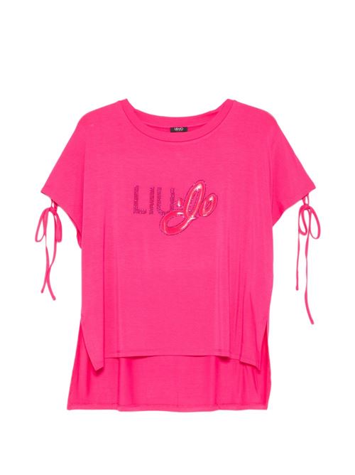 T-shirt donna Liu Jo fucsia over con logo infilato sulle spalle LIU-JO | VA6166JS360P9475
