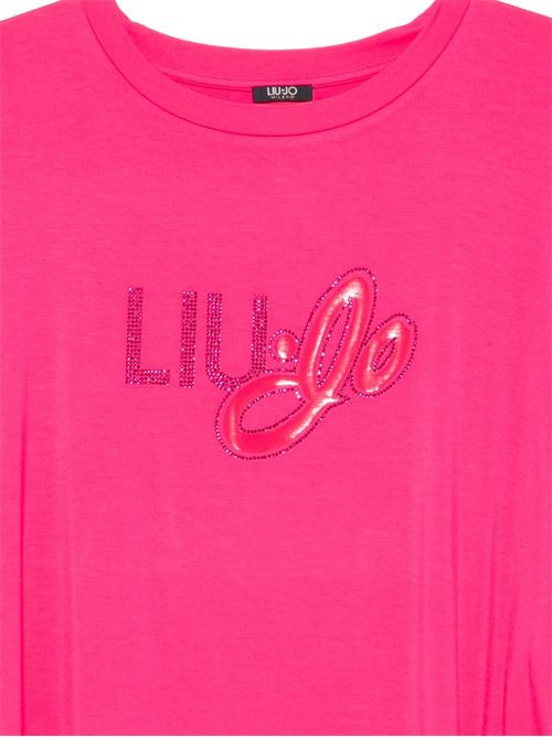 T-shirt donna Liu Jo fucsia over con logo infilato sulle spalle LIU-JO | VA6166JS360P9475