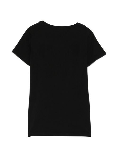 T-shirt donna Liu Jo slim nera con fantasia fiori e logo LIU-JO | VA6169JS003W9449