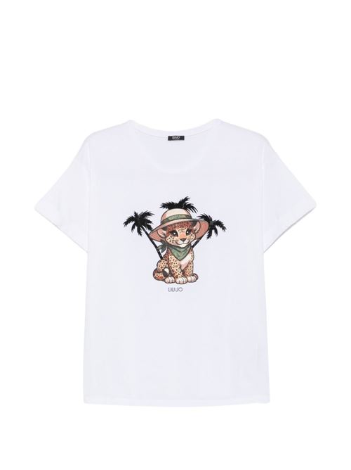 T-shirt donna Liu Jo bianca con stampa leopardo e palme LIU-JO | VA6170JS003P9493