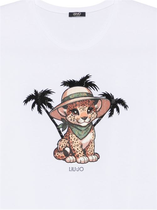 T-shirt donna Liu Jo bianca con stampa leopardo e palme LIU-JO | VA6170JS003P9493