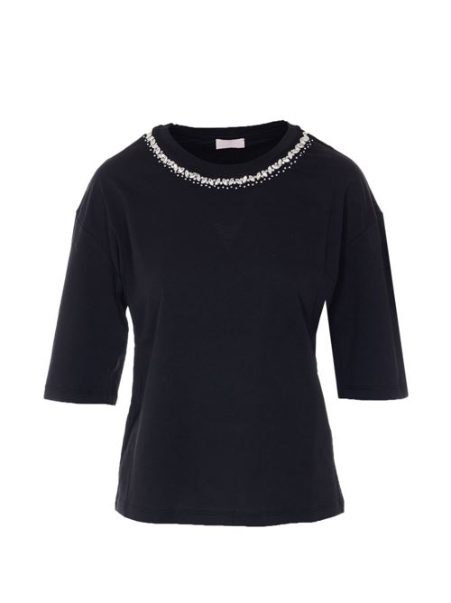 T-shirt donna con maniche a tre quarti e decorazione LIU-JO | WA6128JS904P9320