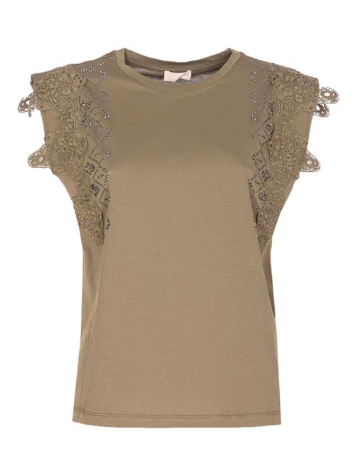 T-shirt donna con dettagli in pizzo e strass LIU-JO | WA6311J388590822