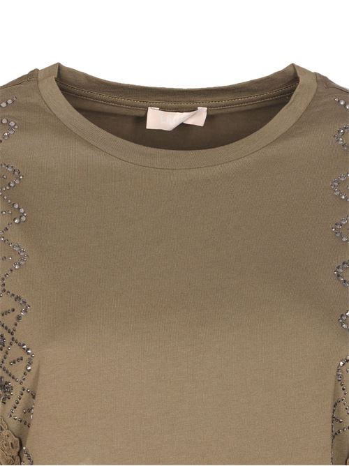 T-shirt donna con dettagli in pizzo e strass LIU-JO | WA6311J388590822