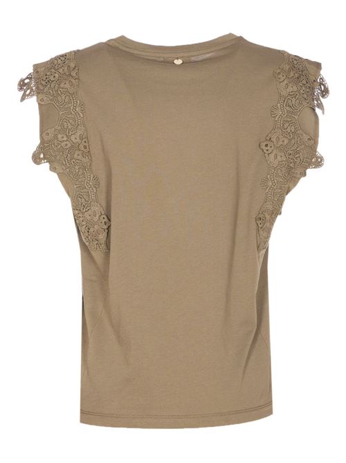 T-shirt donna con dettagli in pizzo e strass LIU-JO | WA6311J388590822