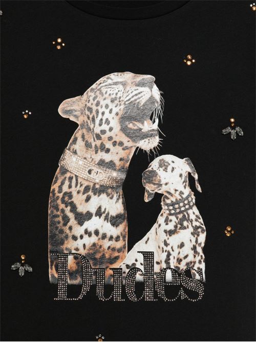 T-shirt donna nera maniche corte con stampa LIU-JO | WA6331JS904P9327