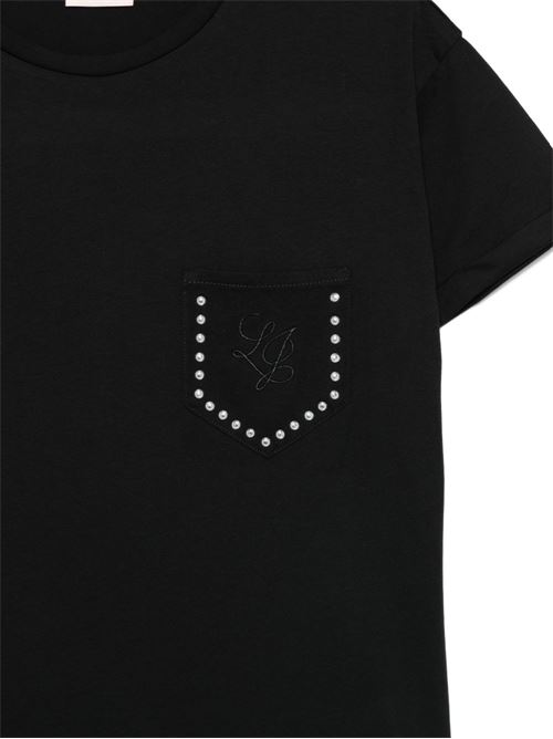 T-shirt donna nera con tasca decorata LIU-JO | WA6372JS923P9443