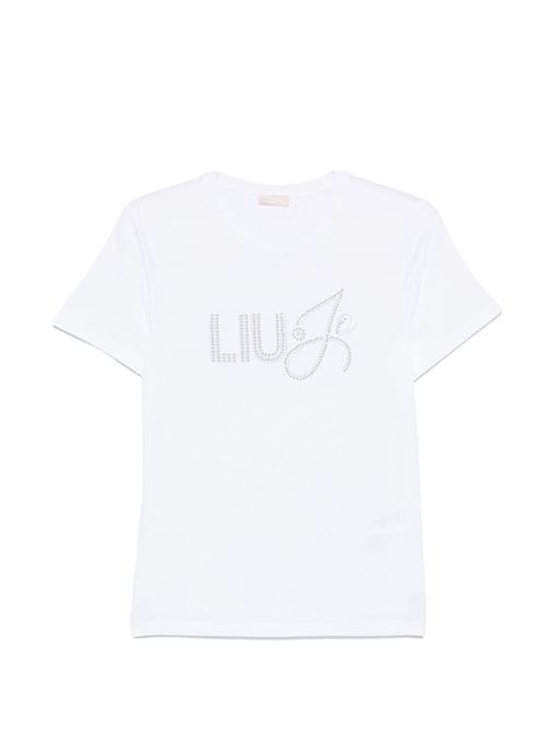 T-shirt donna bianca con logo in strass LIU-JO | WA6491JS923P9353