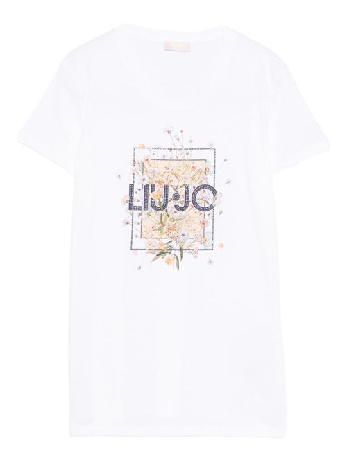 T-shirt donna bianca con stampa e strass LIU-JO | WA6493JS923P9604