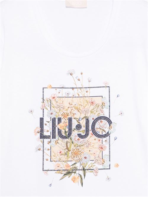 T-shirt donna bianca con stampa e strass LIU-JO | WA6493JS923P9604