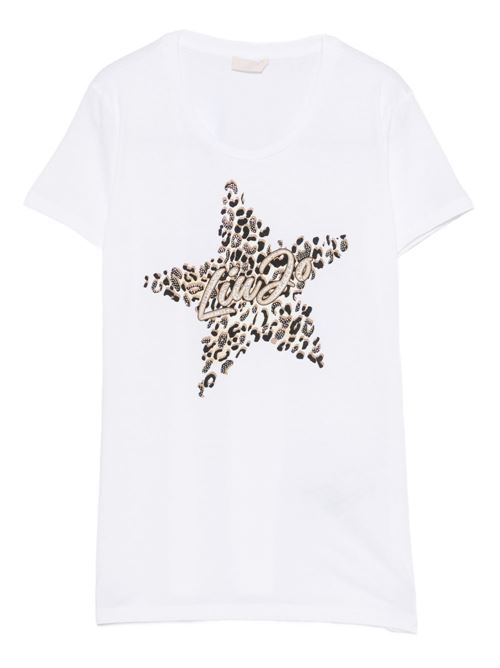 T-shirt donna bianca con stampa e strass LIU-JO | WA6493JS923P9656