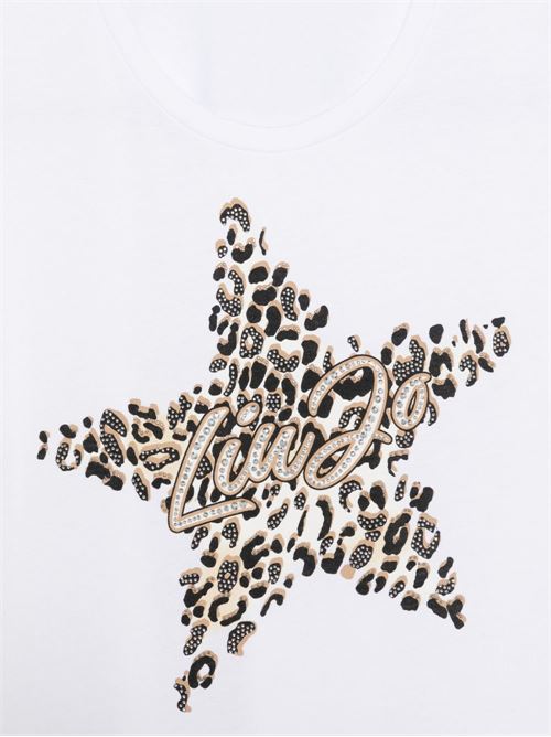T-shirt donna bianca con stampa e strass LIU-JO | WA6493JS923P9656