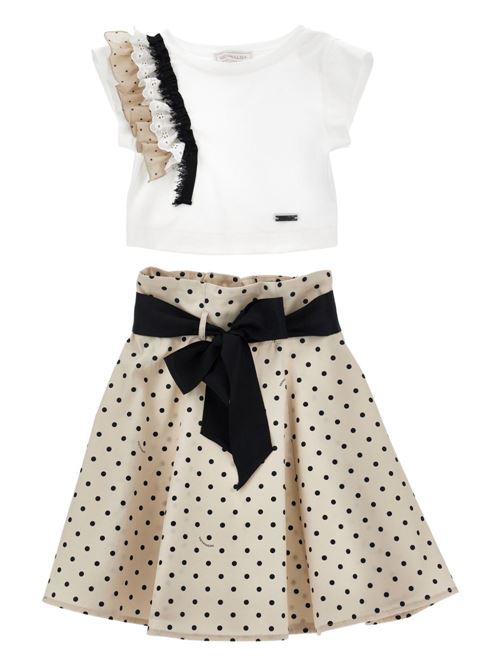 Completo bambina Monnalisa gonna e top beige e nero a pois MONNALISA | 11G50476000350