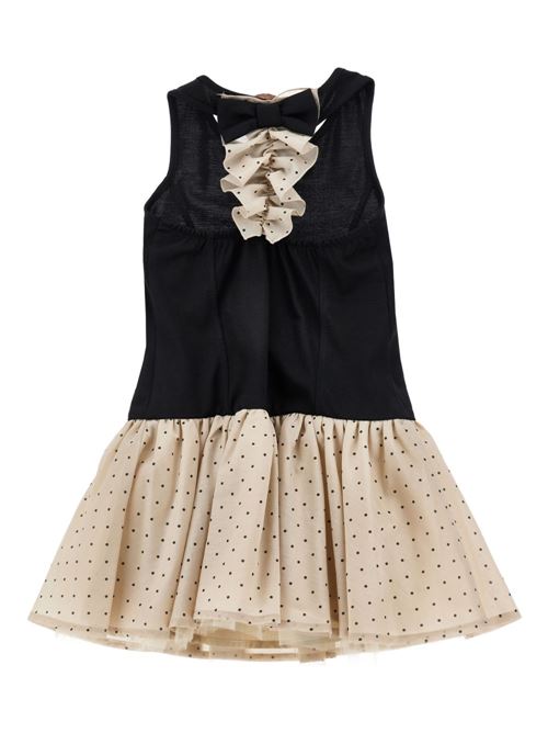 Abito bambina Monnalisa nero e beige punto Milano con scollo allamericana MONNALISA | 11G91172315003