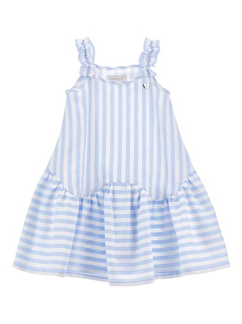 Abito bambina Monnalisa bianco e celeste a righe in lino MONNALISA | 11G91573209958