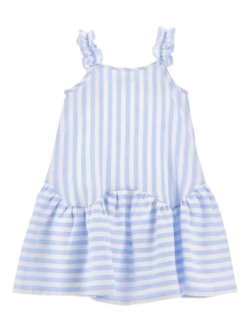 Abito bambina Monnalisa bianco e celeste a righe in lino MONNALISA | 11G91573209958