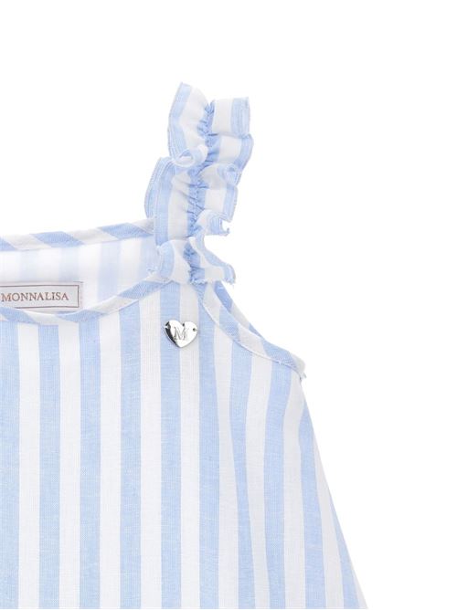 Abito bambina Monnalisa bianco e celeste a righe in lino MONNALISA | 11G91573209958