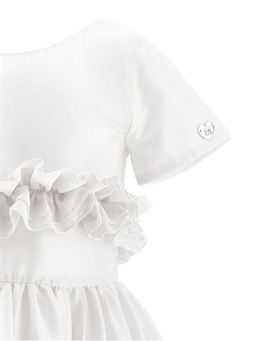 Abito bambina Monnalisa panna in mussola con rouches MONNALISA | 17G90471050001