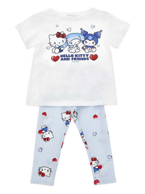Completo bambina Monnalisa maxi t-shirt e leggings bianco e celeste MONNALISA | 19G50770059958