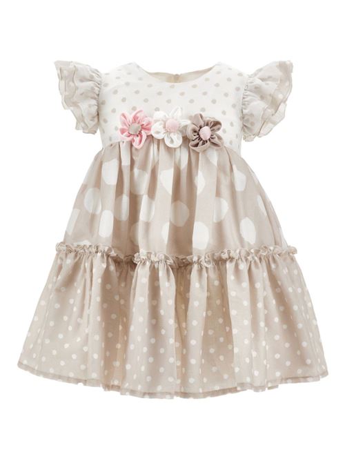 Abito bambina Monnalisa beige e panna con balza MONNALISA | 31G90876620301