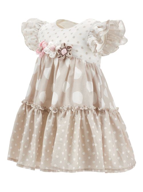 Abito bambina Monnalisa beige e panna con balza MONNALISA | 31G90876620301