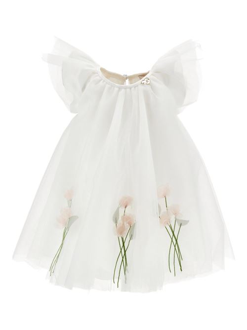 Abito con ruches bambina Monnalisa panna con fiori MONNALISA | 73G90477470001