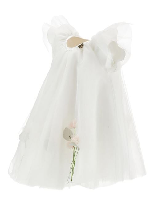 Abito con ruches bambina Monnalisa panna con fiori MONNALISA | 73G90477470001