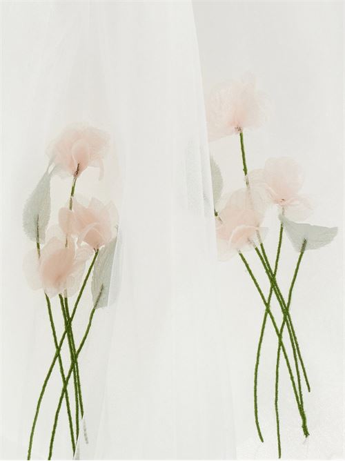 Abito con ruches bambina Monnalisa panna con fiori MONNALISA | 73G90477470001