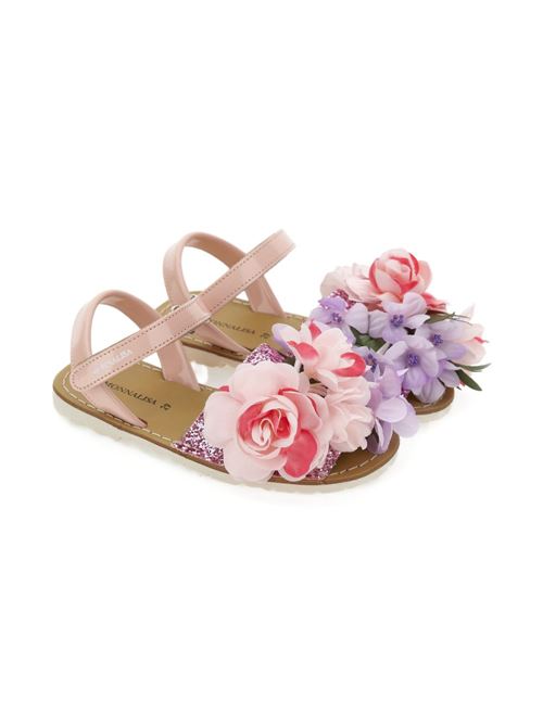 Sandali bambina Monnalisa rosa glitter con fiori applicati MONNALISA | 8CG00977100090