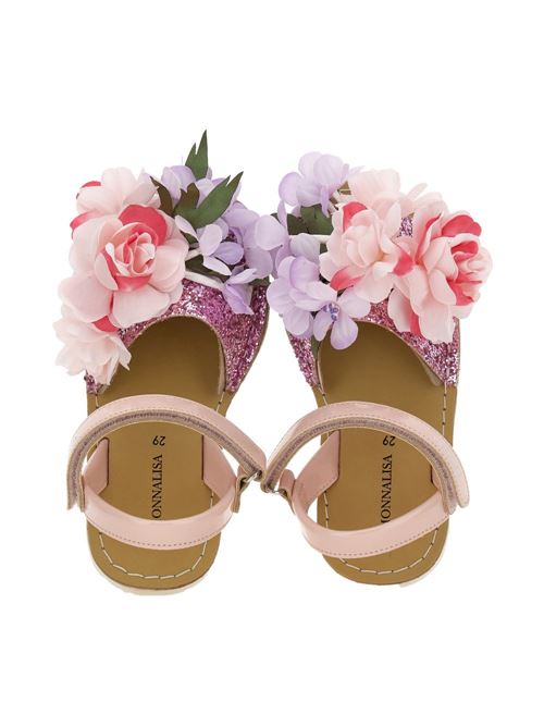 Sandali bambina Monnalisa rosa glitter con fiori applicati MONNALISA | 8CG00977100090