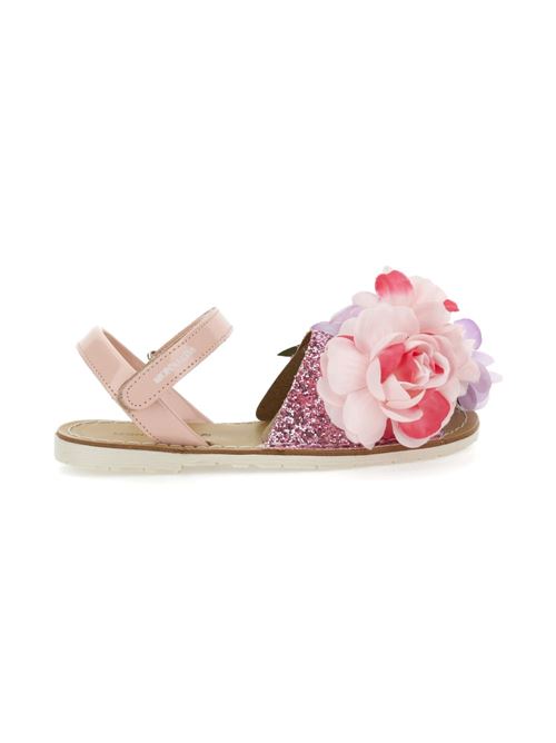 Sandali bambina Monnalisa rosa glitter con fiori applicati MONNALISA | 8CG00977100090