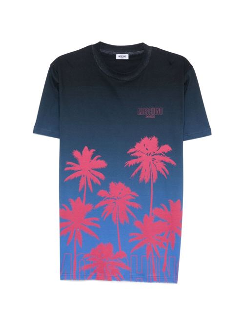 T-shirt uomo Moschino azzurra sfumata con stampa palme MOSCHINO | A070394241296