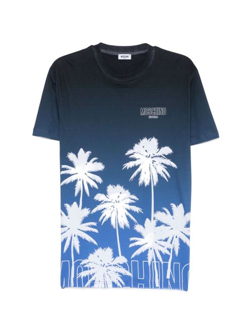 T-shirt uomo Moschino azzurra sfumata con stampa palme MOSCHINO | A070394241303