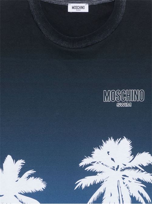 T-shirt uomo Moschino azzurra sfumata con stampa palme MOSCHINO | A070394241303