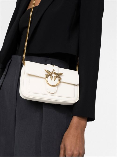 Borsa donna Pinko Love One Pocket bianca e oro in pelle PINKO | 100061A0F1Z14Q