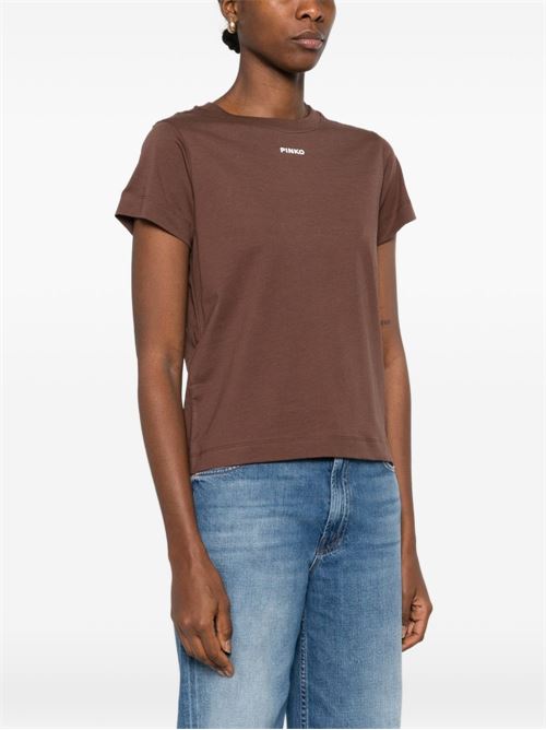 T-shirt donna Pinko marrone con logo frontale PINKO | 100373A34FL78